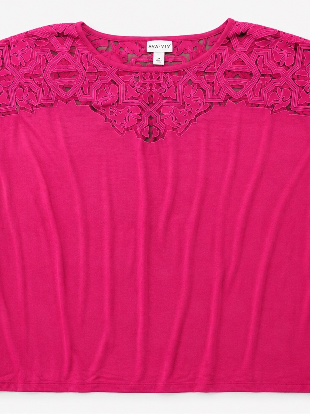 Ava & Viv Bright Fuchsia Laser-Cut Yoke Tee 2X